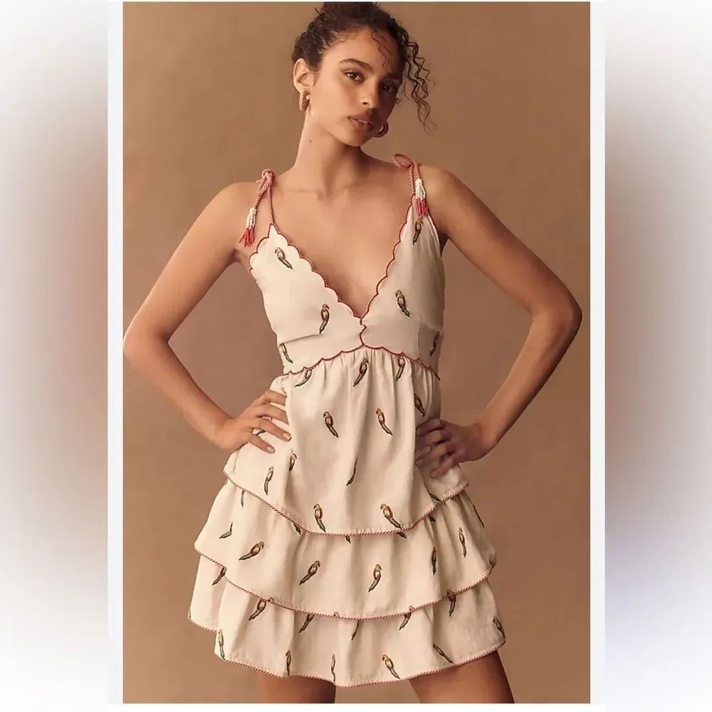 Farm Rio Size Large Sleeveless Linen Tiered Mini Dress by Anthropologie